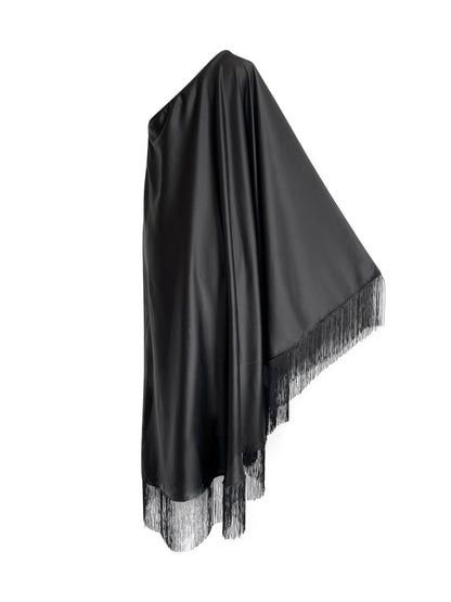 Black Fringe Off Shoulder Summer Glam Maxi Dress