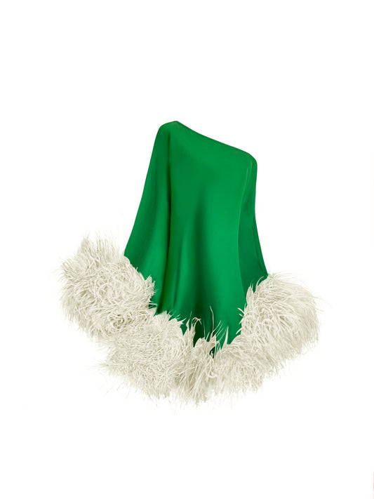 Star Green Mini Dress Ivory Feathers
