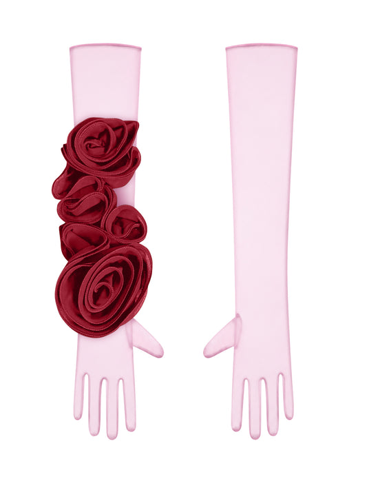 Light Pink Gloves With Burgundy Flower