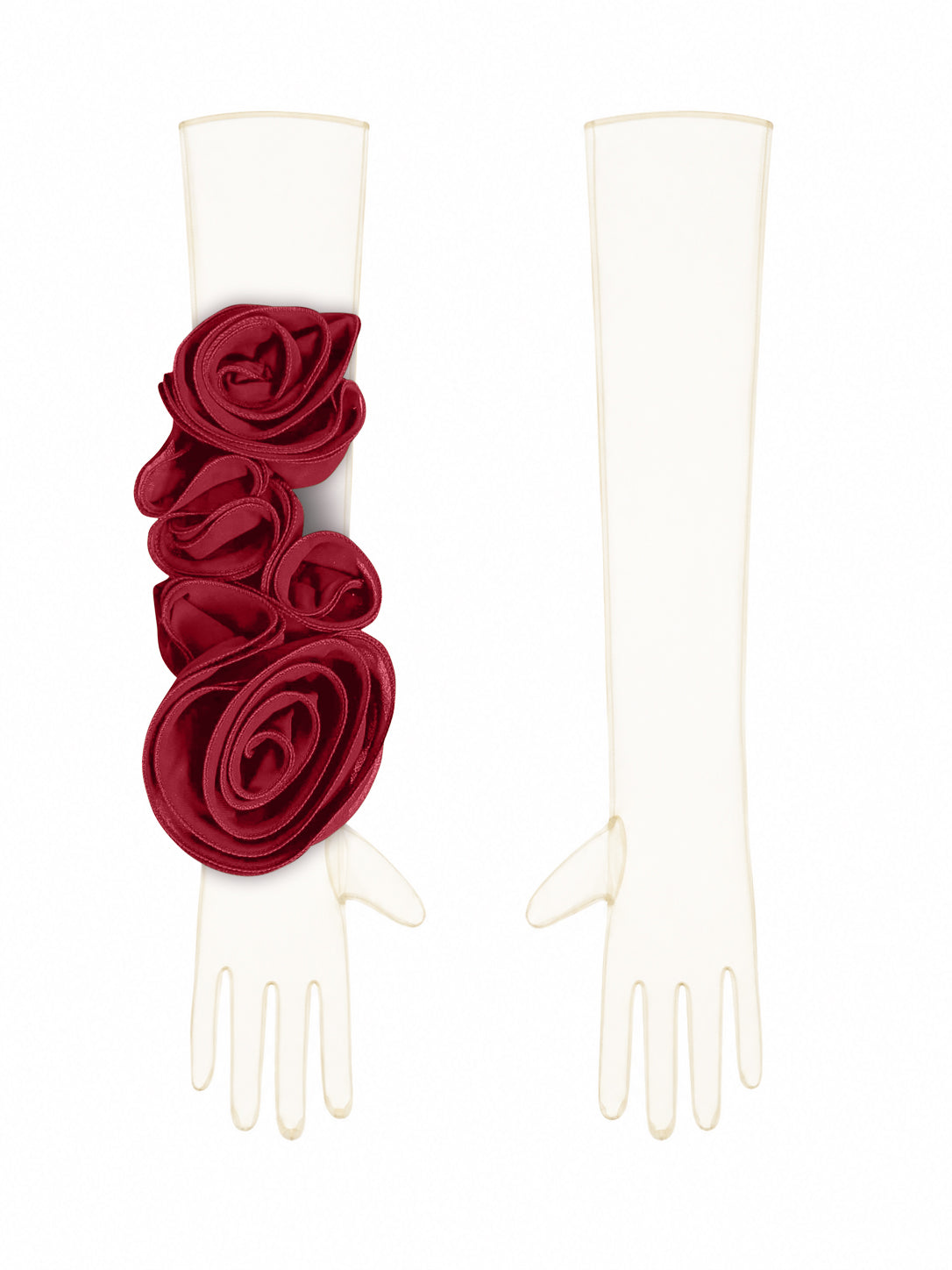 Champagne Gloves With Burgundy Flower