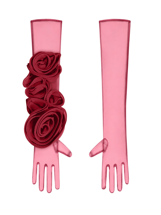 Red Gloves With Burgundy Flower