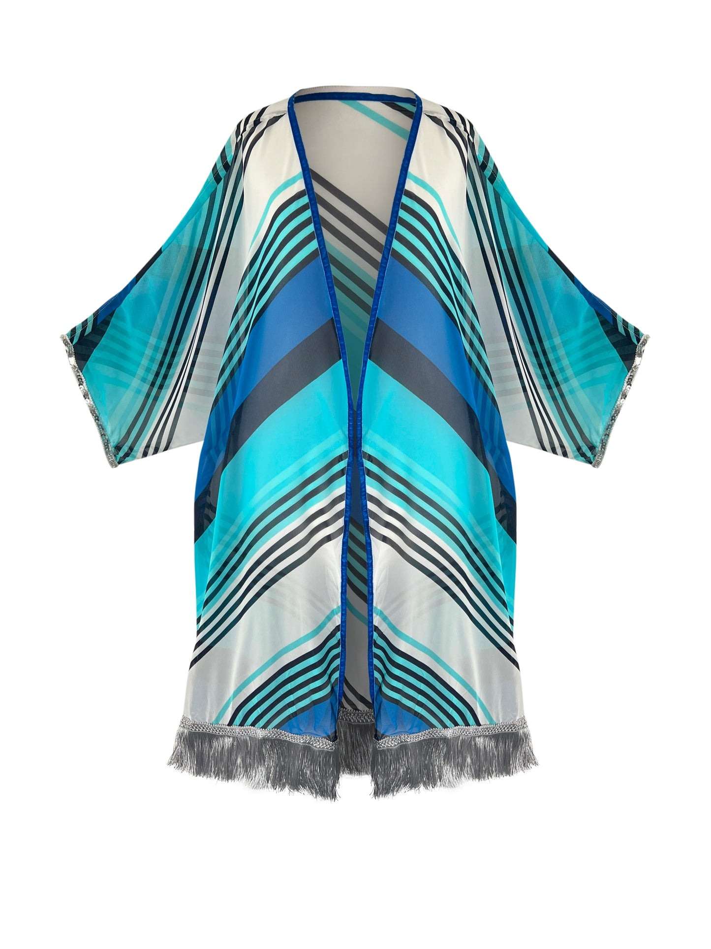 Greek Blue Fringe Santorini Kimono