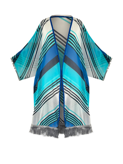 Greek Blue Fringe Santorini Kimono