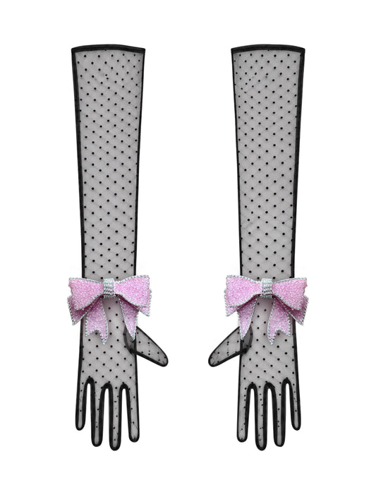 Crystal Pink Bow Chic Gloves