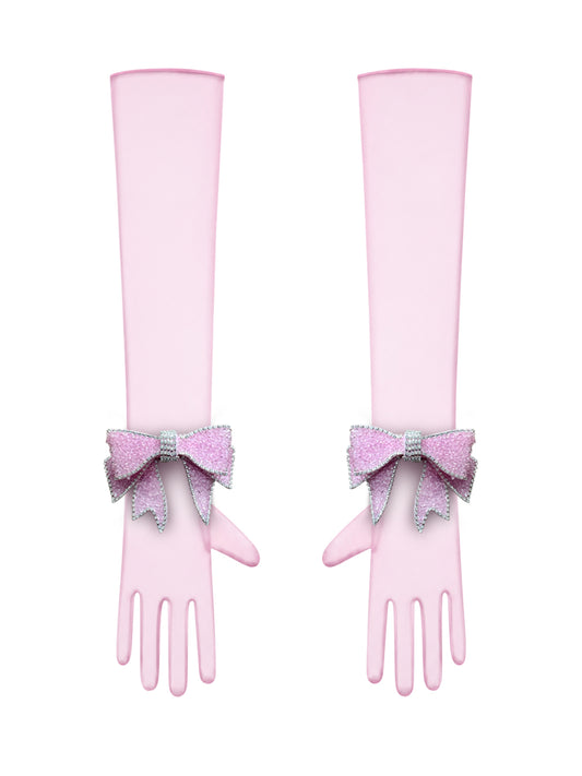 Crystal Pink Bow Light Pink Chic Gloves