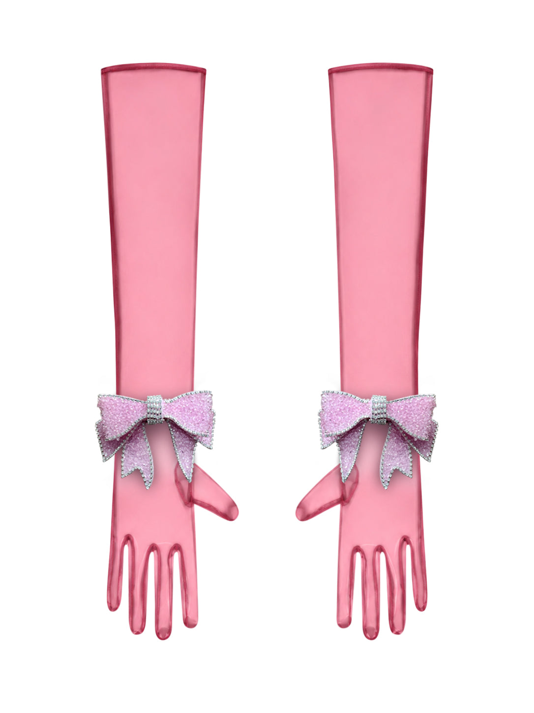 Crystal Pink Bow Light Red Chic Gloves