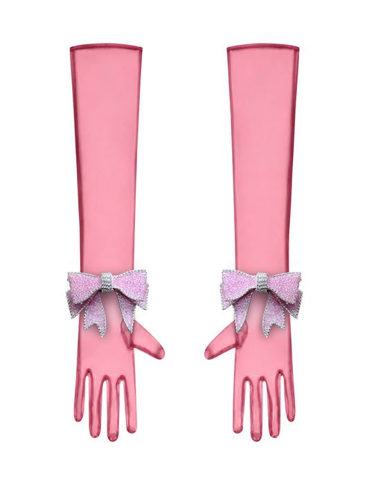 Crystal Pink Bow Light Red Chic Gloves