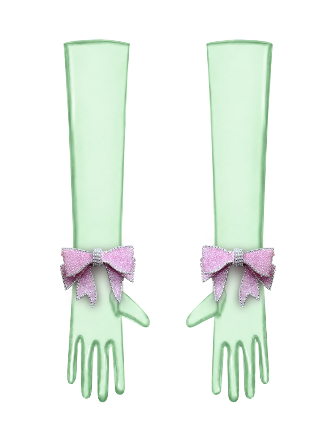 Crystal Pink Bow Mint Gloves