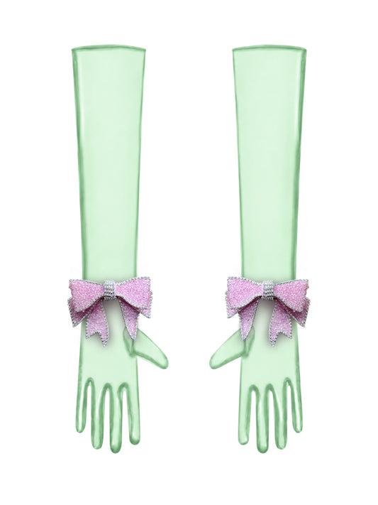 Crystal Pink Bow Mint Gloves