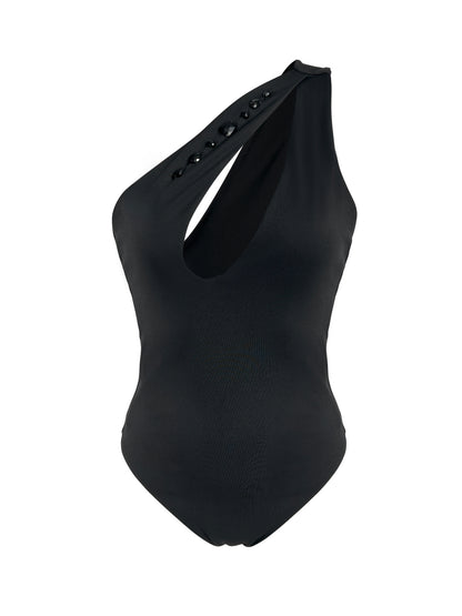 One Piece Black Chic Crystals Swimsuit