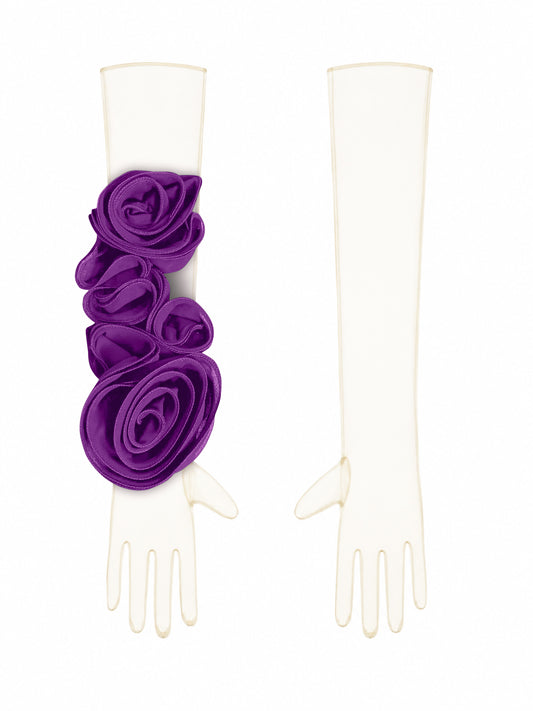 Champagne Gloves With Purple Flower