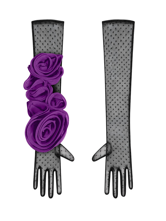 Long Polka Dot Black And Purple Gloves