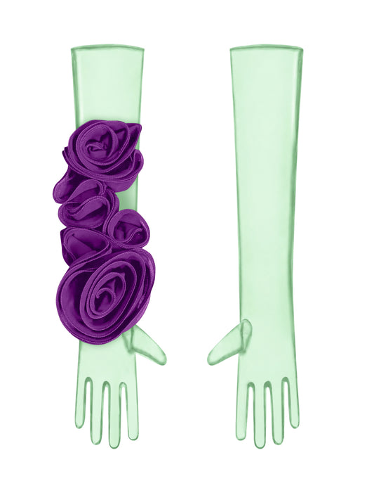 Green Gloves With Purple Flower