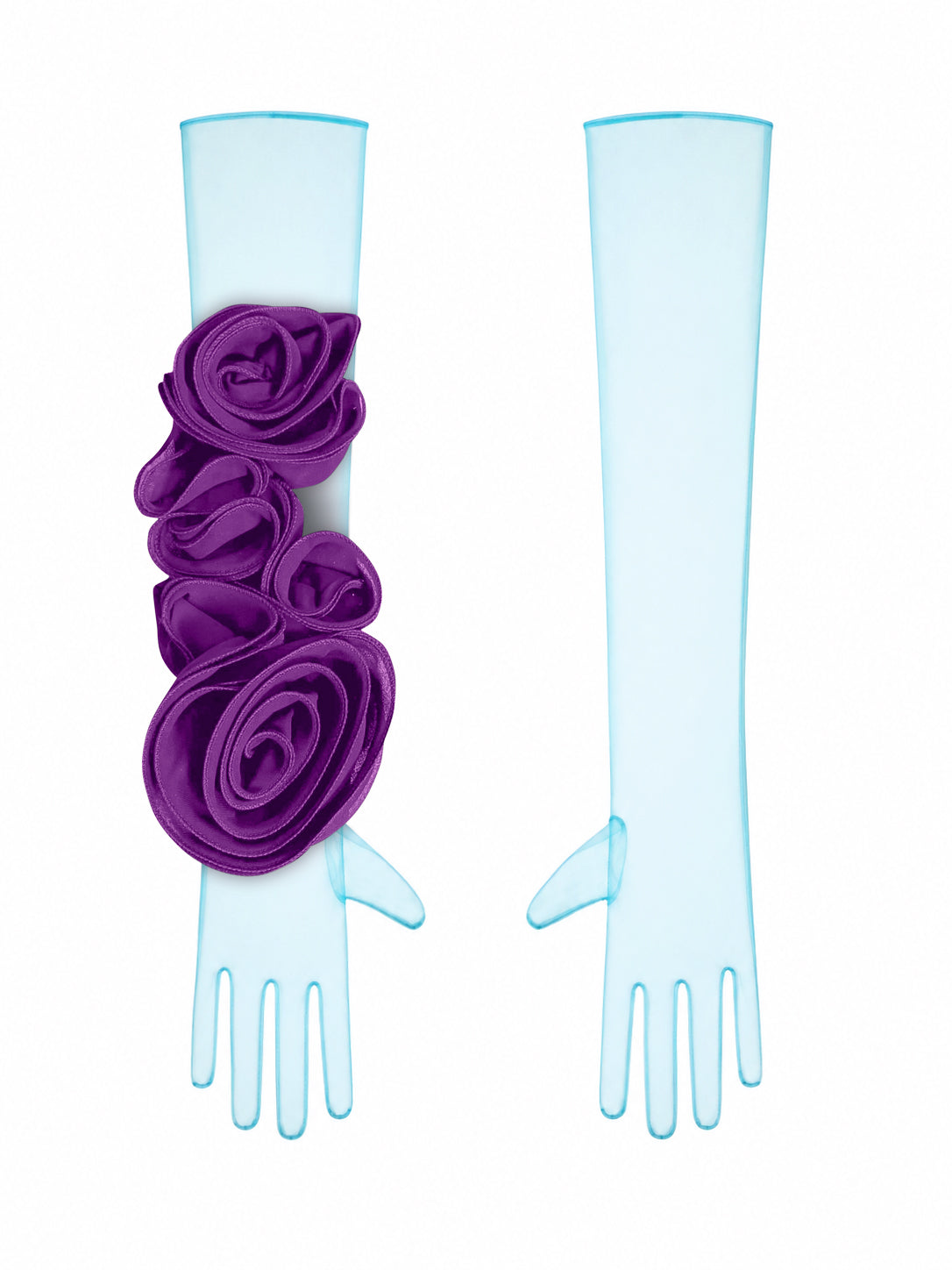 Light Blue Gloves With Purple Flower