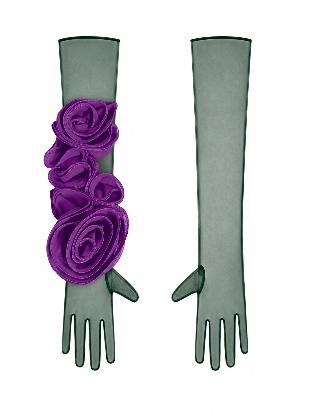 Dark Green Gloves With Purple Flower