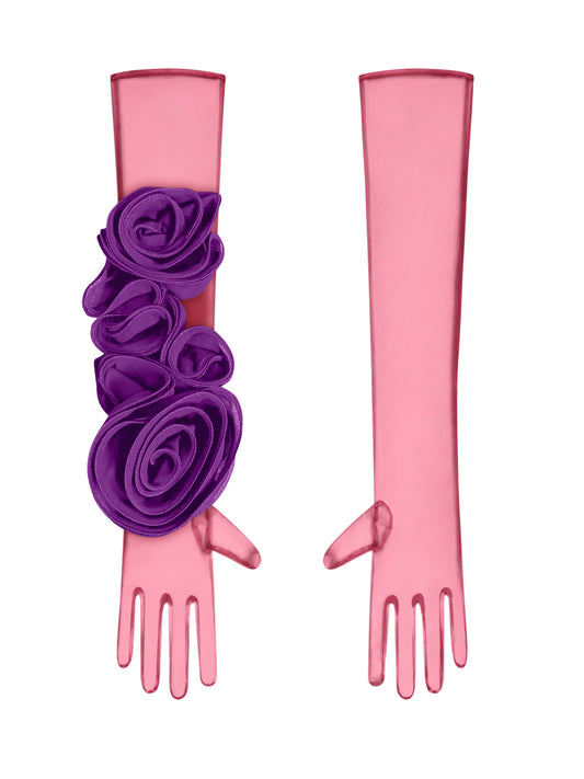 Red Gloves With Purple Flower