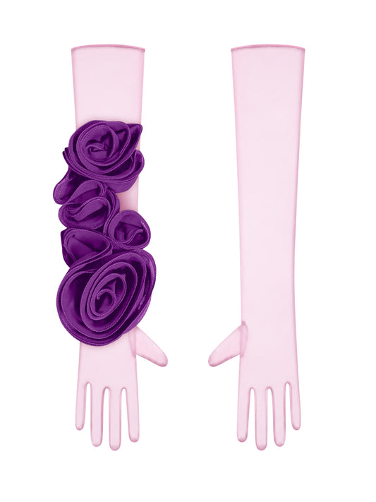 Light Pink Gloves With Purple Flower