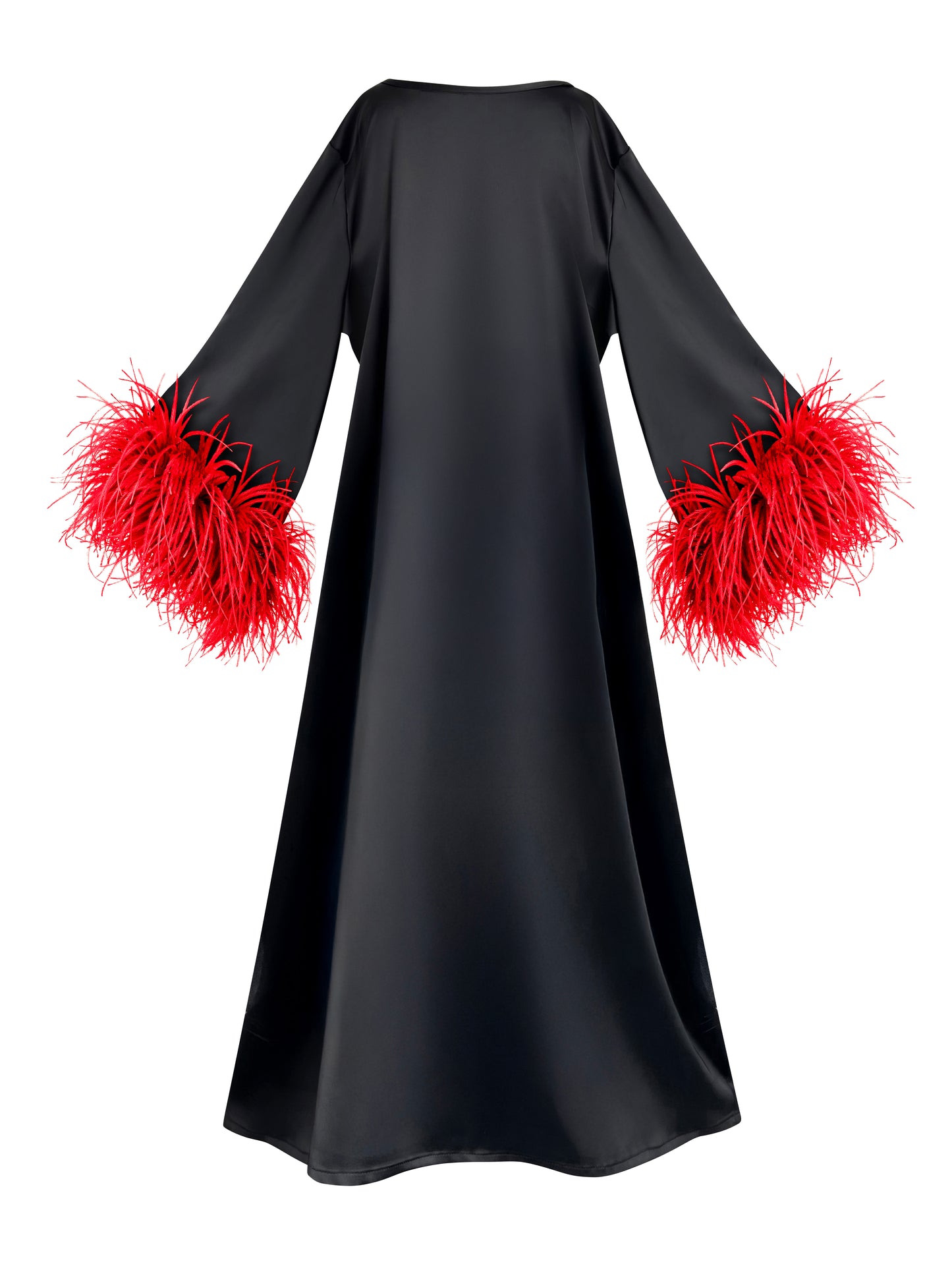 Jess Maxi Black Dress With Red Feathers