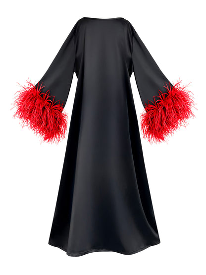 Jess Maxi Black Dress With Red Feathers