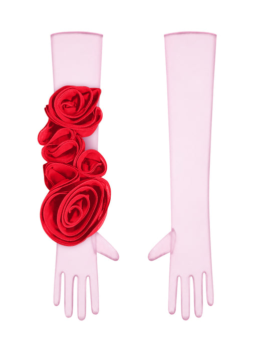 Light Pink Gloves With Red Flower