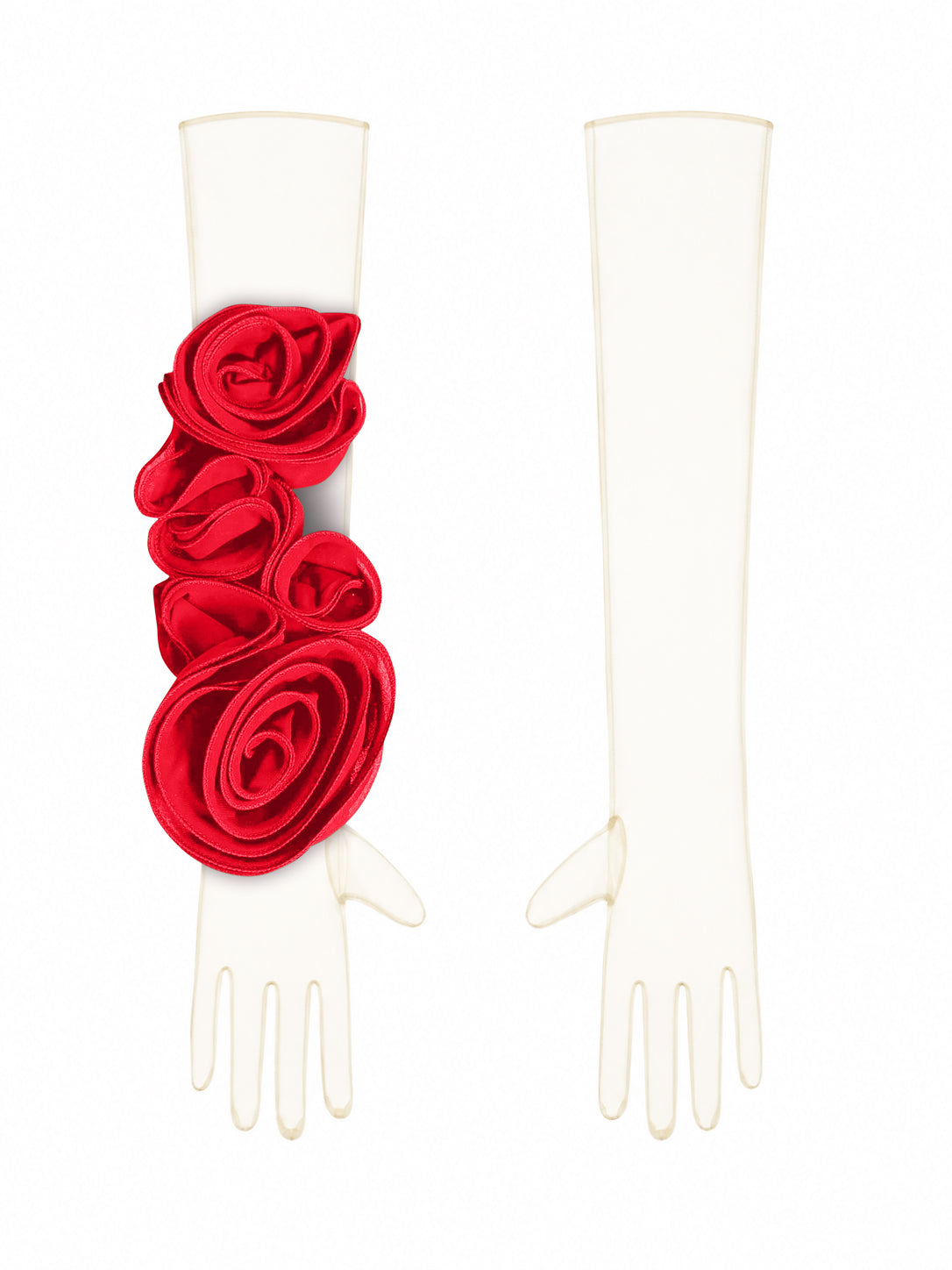 Champagne Gloves With Red Flower