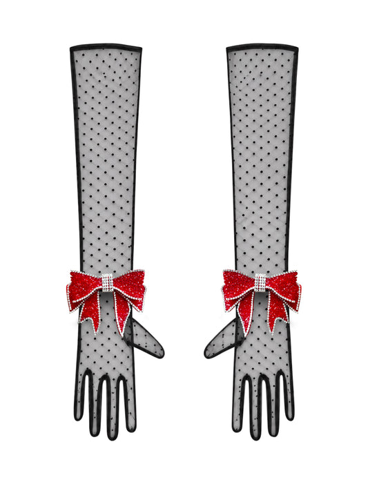 Crystal Red Bow Chic Gloves