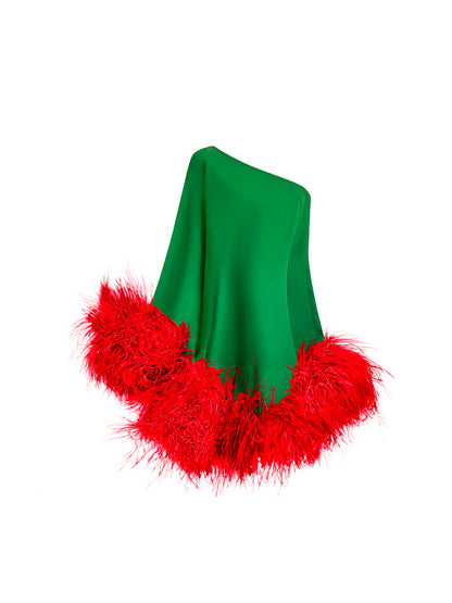 Star Green Mini Dress Red Feathers