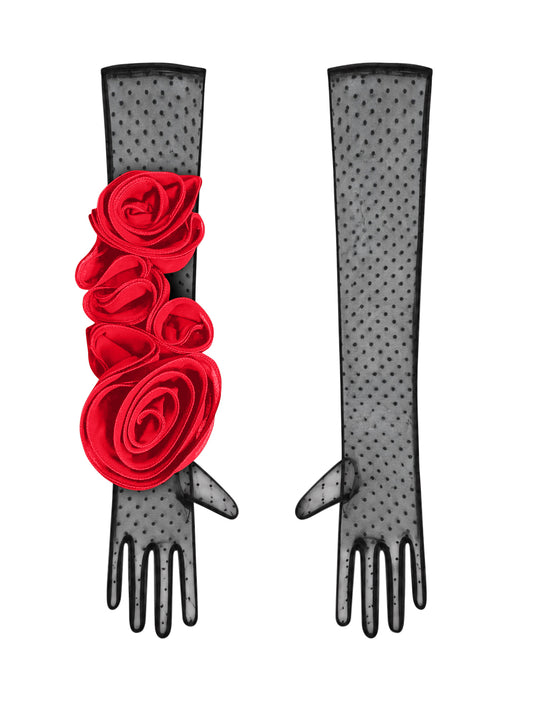 Long Polka Dot Black And Red Gloves