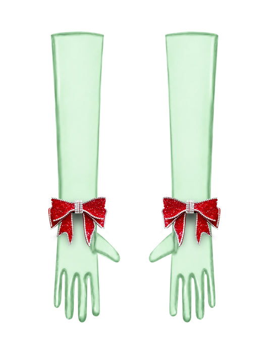 Crystal Red Bow Mint Gloves