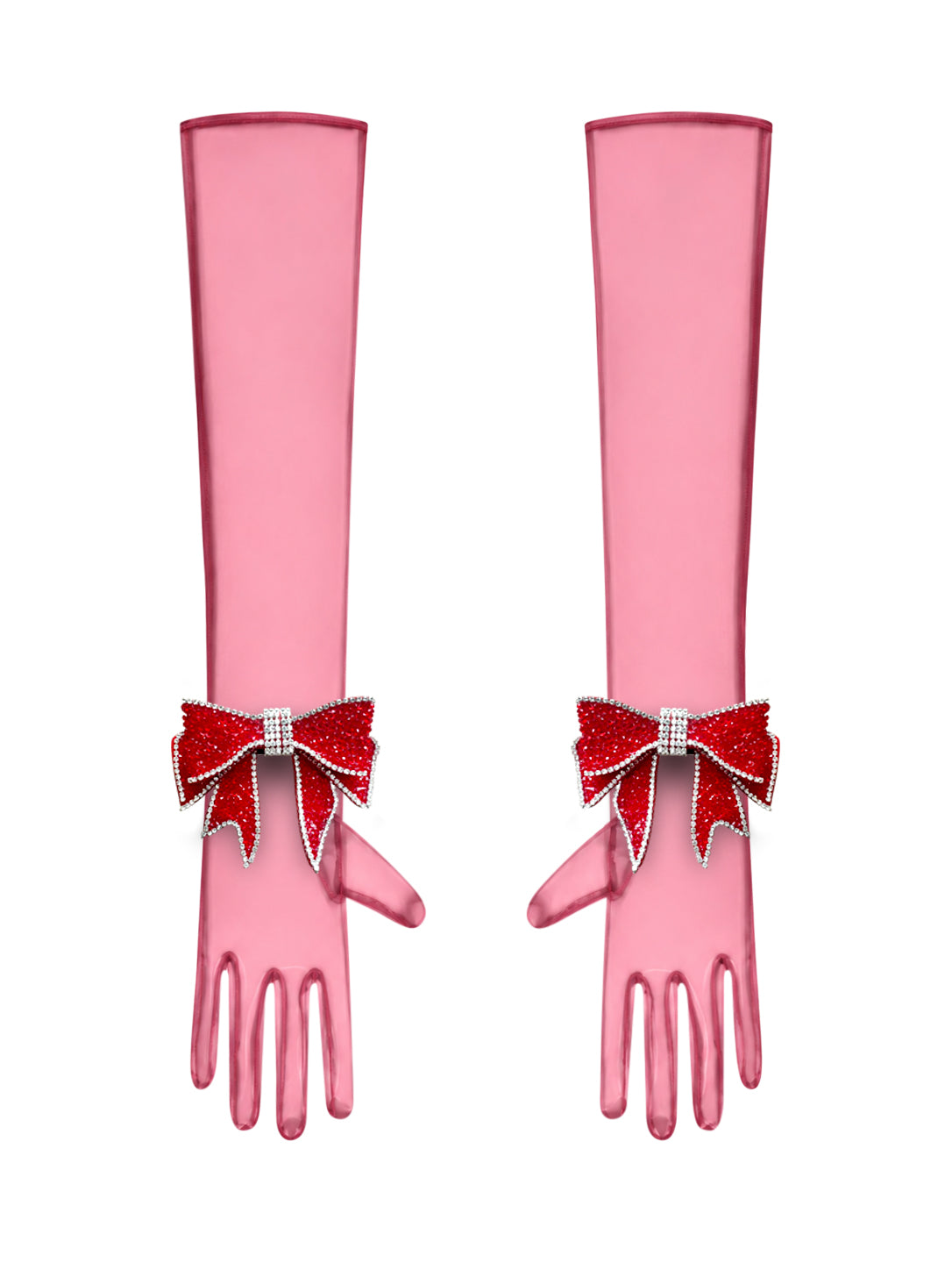 Crystal Bow Light Red Chic Gloves