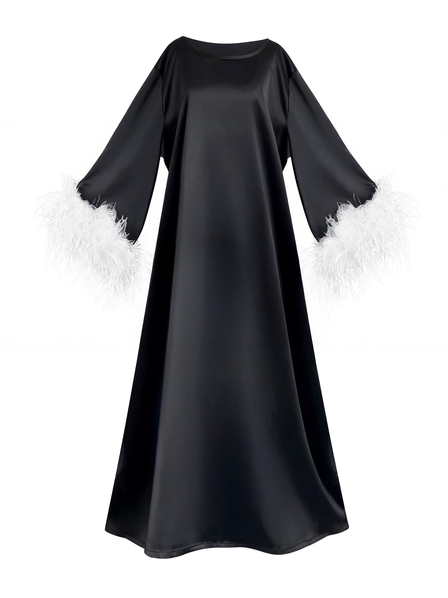 Jess Maxi Maxi Black Party Dress With White Feathers