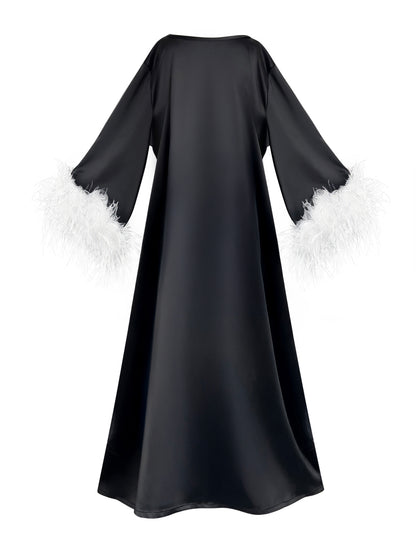 Jess Maxi Maxi Black Party Dress With White Feathers