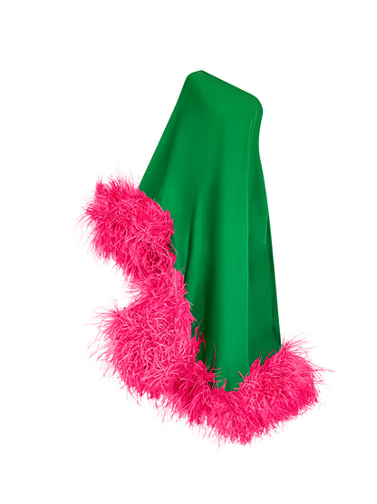 Star Green Dress Pink Feathers
