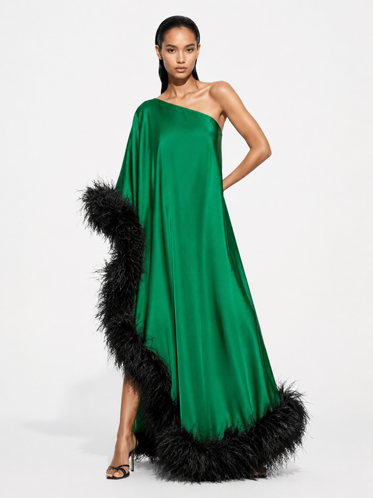 Star Green Dress Black Feathers