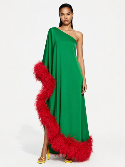 Star Green Dress Red Feathers