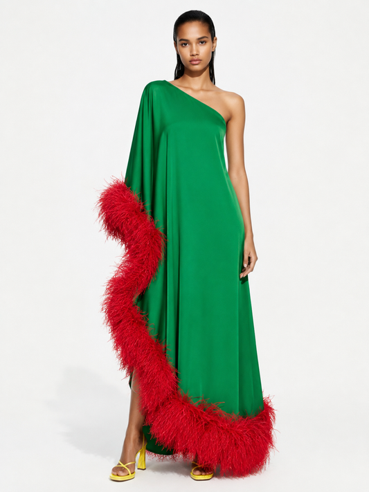 Star Green Dress Red Feathers