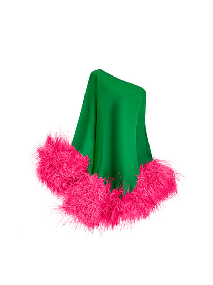 Star Green Mini Dress Pink Feathers