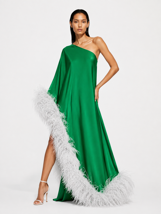 Star Green Dress White Feathers