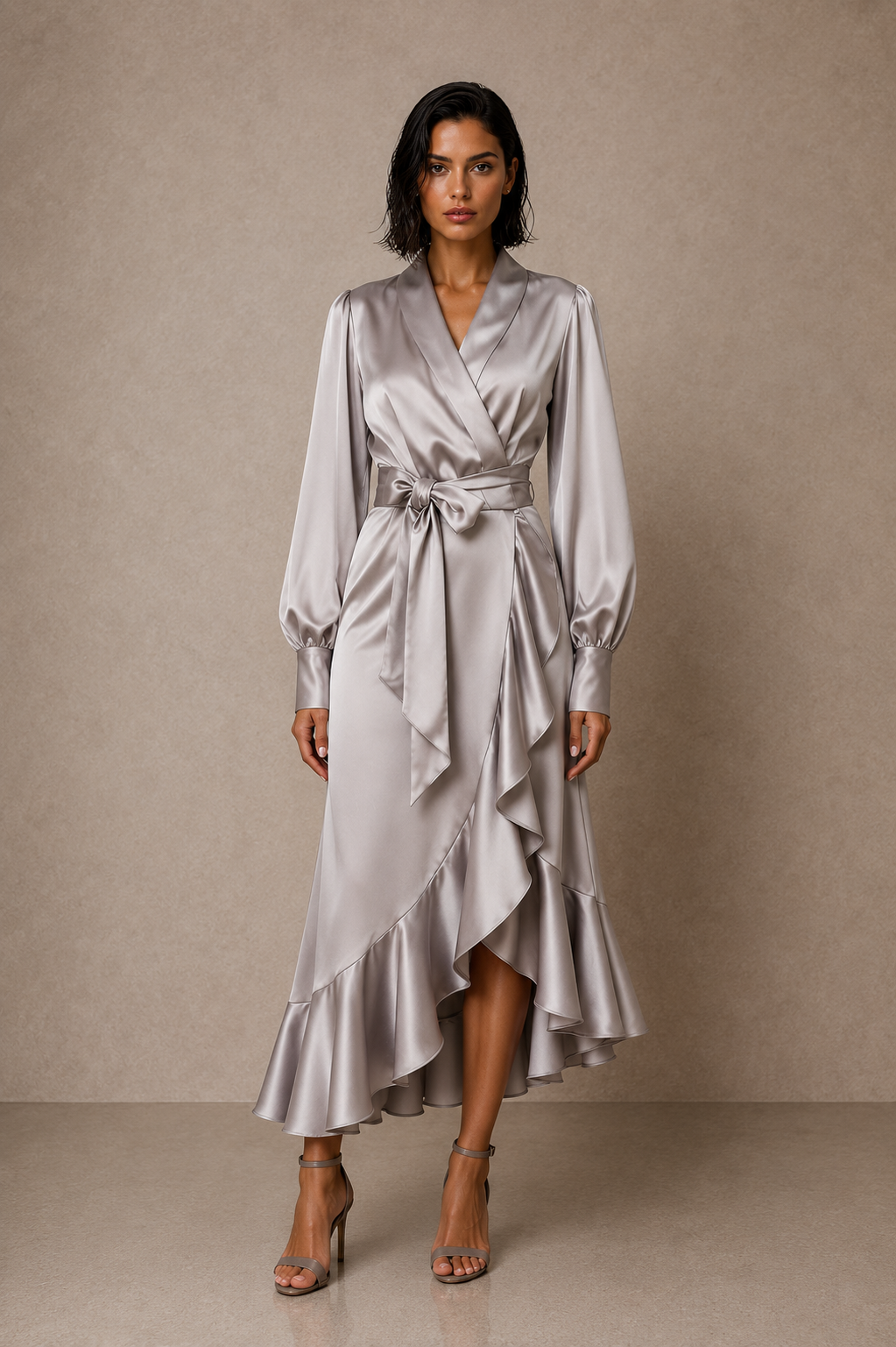 Taupe Wrap Tulip Dress