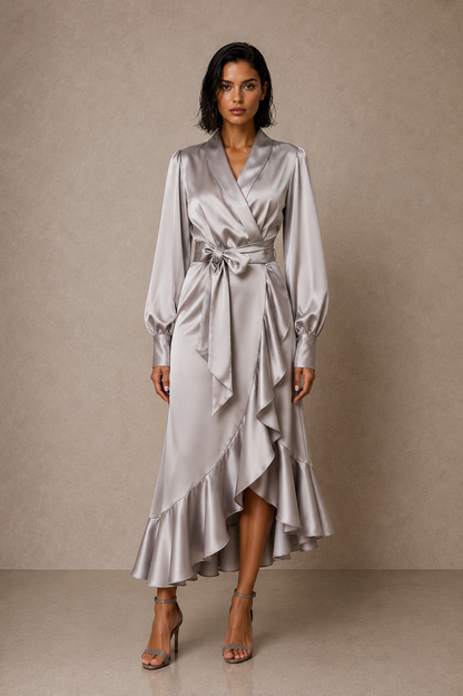 Taupe Wrap Tulip Dress