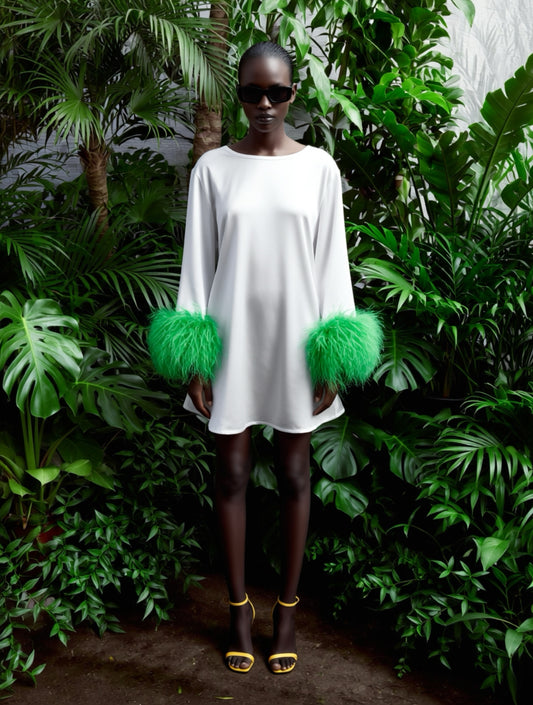 White And Green Mini Dahlia Dress