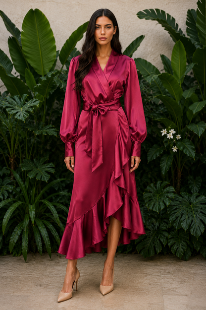 Burgundy Wrap Tulip Dress