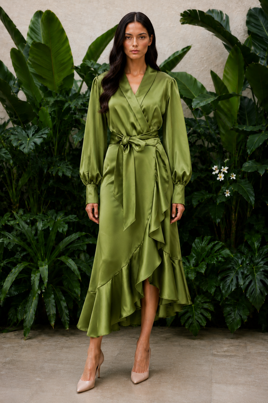 Olive Green Wrap Tulip Dress