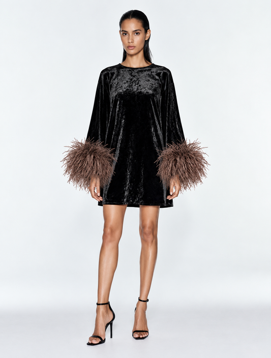 Jess Mini Velvet  Brown Feathers