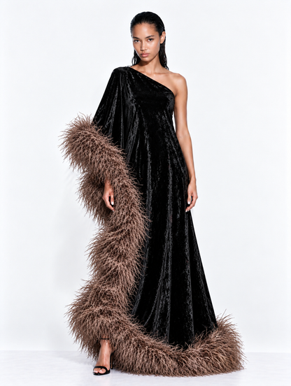 Star Black Velvet Brown Feathers