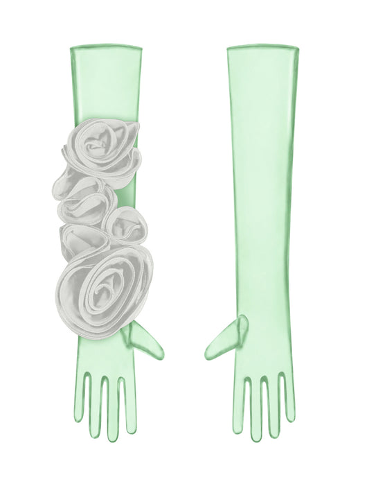 Green Gloves With White Flower