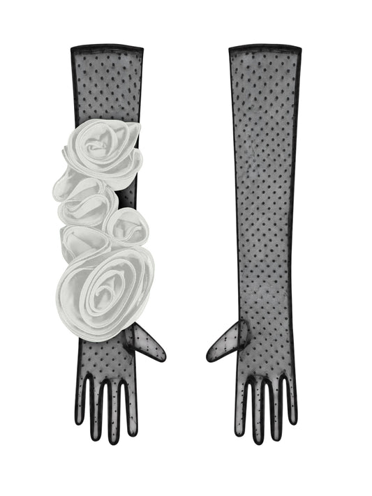 Long Polka Dot Black And White Gloves
