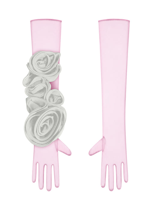 Light Pink Gloves With White Flower