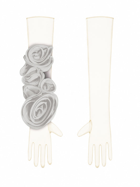 Champagne Gloves With White Flower