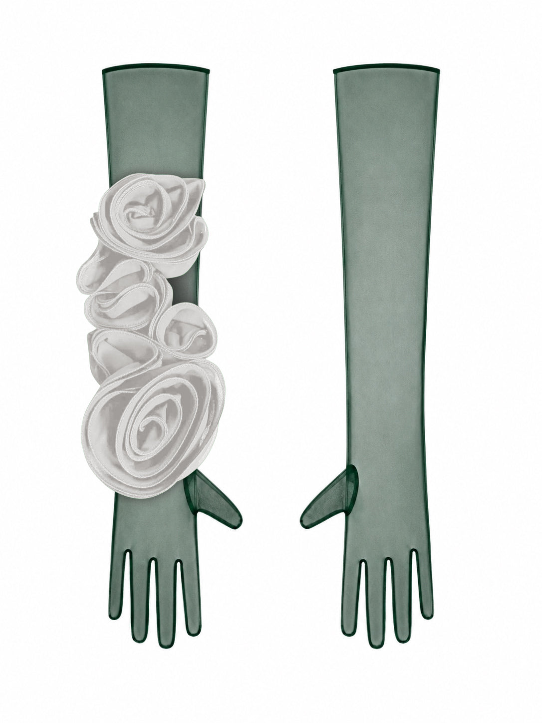 Dark Green Gloves With White Flower